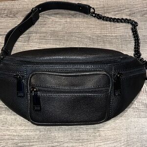 Rebecca Minkoff Black Leather Belt Bag Fanny pack 1/2 chain strap